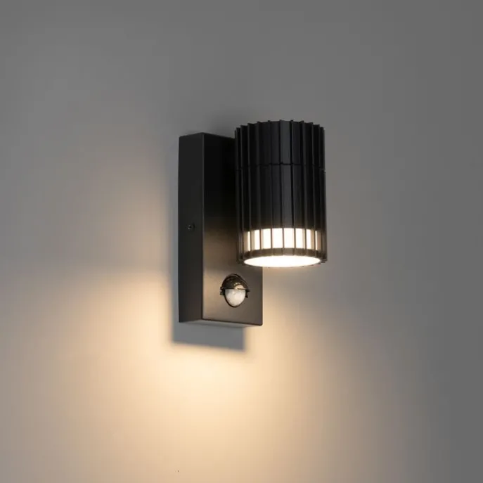 Design-Außenwandleuchte schwarz mit Bewegungssensor IP44 - Boris