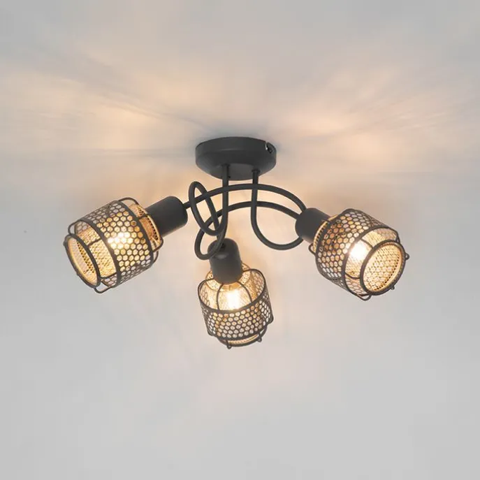 Design-Deckenleuchte Schwarz mit Gold 3-flammig - Noud