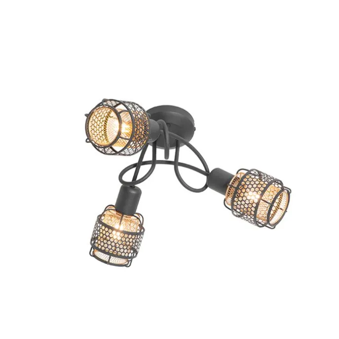 Design-Deckenleuchte Schwarz mit Gold 3-flammig - Noud