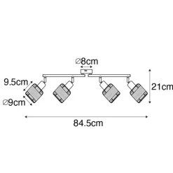 Design-Deckenleuchte schwarz mit goldfarbenem 4-flammigem Rechteck - Noud