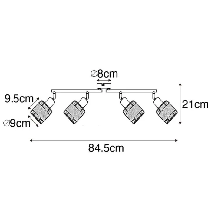 Design-Deckenleuchte schwarz mit goldfarbenem 4-flammigem Rechteck - Noud