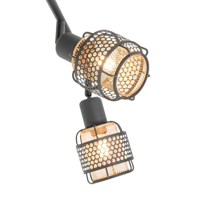 Design-Deckenleuchte schwarz mit goldfarbenem 4-flammigem Rechteck - Noud