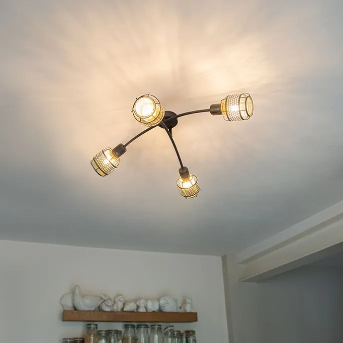 Design-Deckenleuchte Schwarz mit Gold 4-flammig - Noud