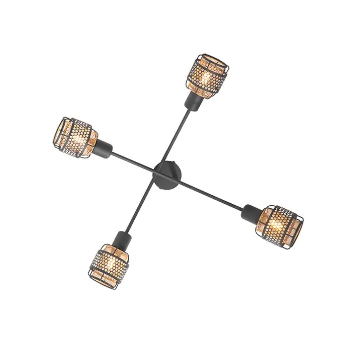 Design-Deckenleuchte Schwarz mit Gold 4-flammig - Noud