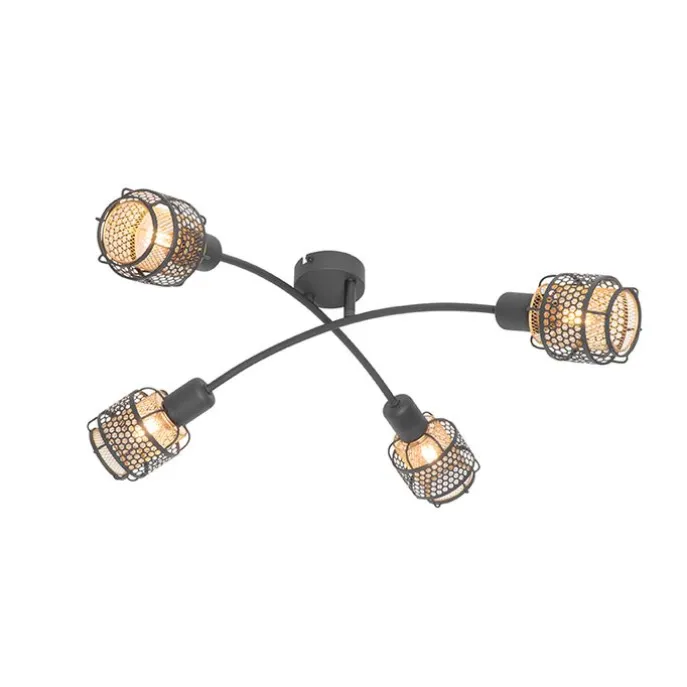 Design-Deckenleuchte Schwarz mit Gold 4-flammig - Noud