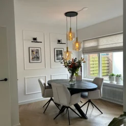 Design-Hängelampe schwarz mit Messing und braunem Glas 3 Lichter - Zuzanna