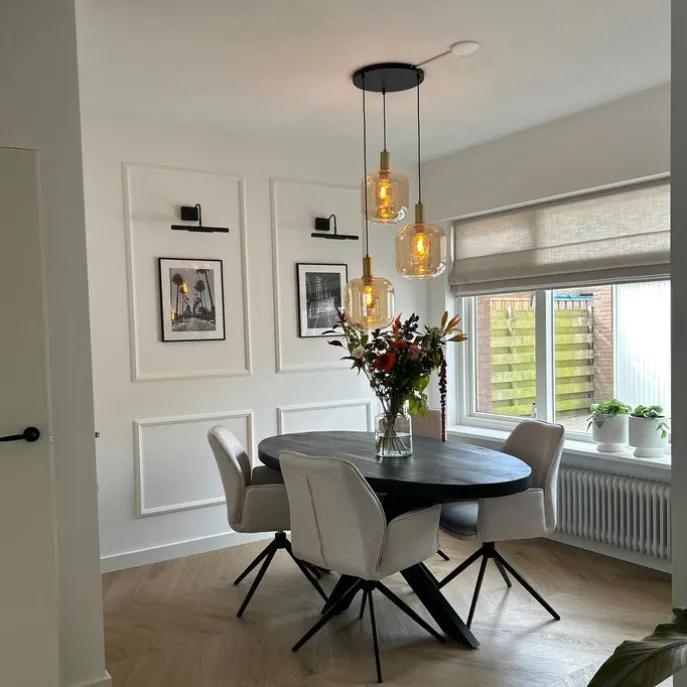 Design-Hängelampe schwarz mit Messing und braunem Glas 3 Lichter - Zuzanna