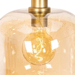 Design-Hängelampe schwarz mit Messing und braunem Glas 3 Lichter - Zuzanna