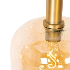 Design-Hängelampe schwarz mit Messing und braunem Glas 3 Lichter - Zuzanna