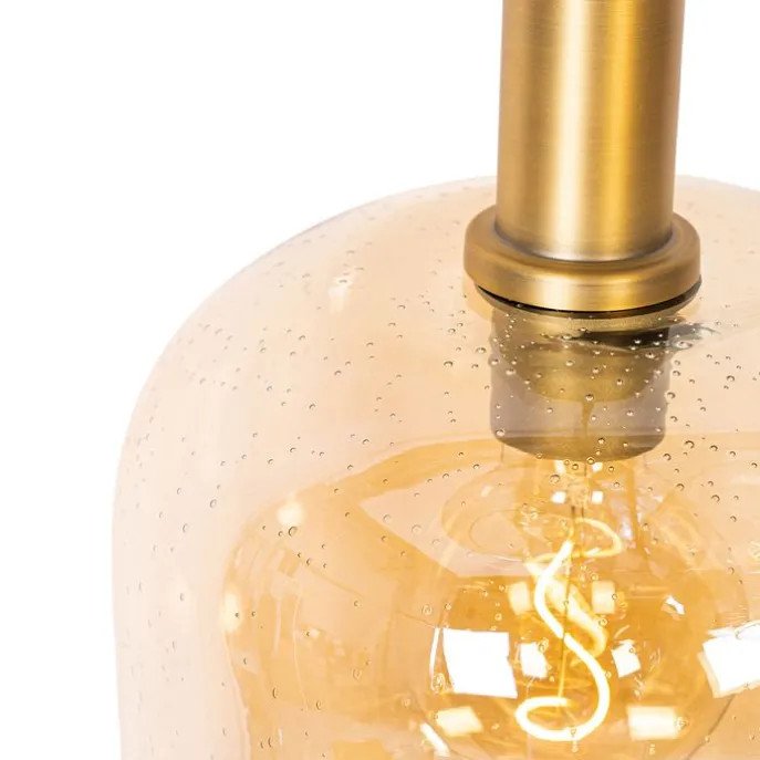 Design-Hängelampe schwarz mit Messing und braunem Glas 3 Lichter - Zuzanna