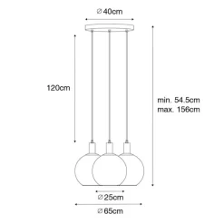 Design-Hängelampe schwarz mit Goldglas 3-flammig - Bert