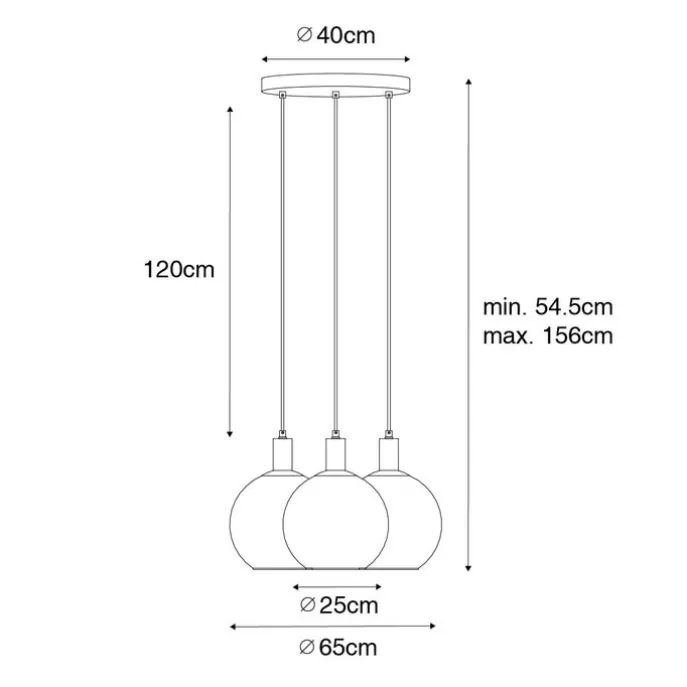 Design-Hängelampe schwarz mit Goldglas 3-flammig - Bert