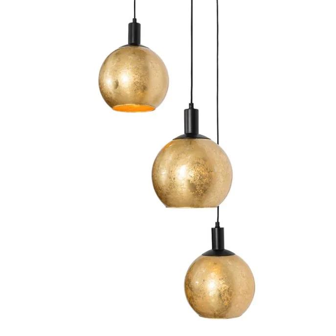 Design-Hängelampe schwarz mit Goldglas 3-flammig - Bert