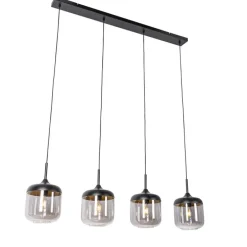 Design-Hängelampe schwarz mit Gold und Rauchglas 4-flammig - Kyan
