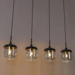 Design-Hängelampe schwarz mit Gold und Rauchglas 4-flammig - Kyan