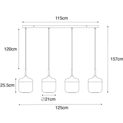 Design-Hängelampe schwarz mit Gold und Rauchglas 4-flammig - Kyan
