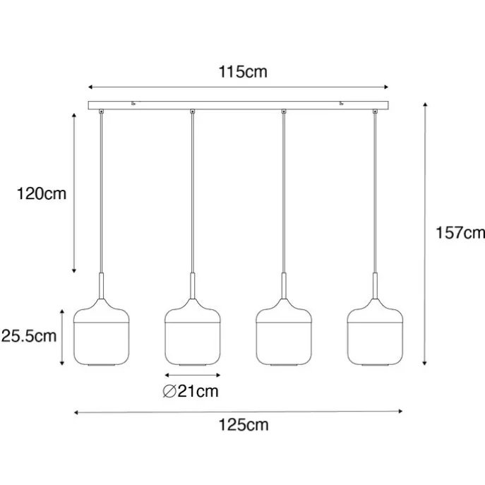 Design-Hängelampe schwarz mit Gold und Rauchglas 4-flammig - Kyan