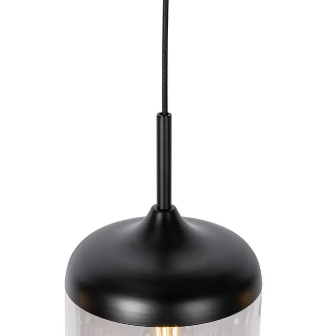 Design-Hängelampe schwarz mit Gold und Rauchglas 4-flammig - Kyan