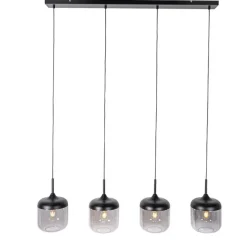 Design-Hängelampe schwarz mit Gold und Rauchglas 4-flammig - Kyan