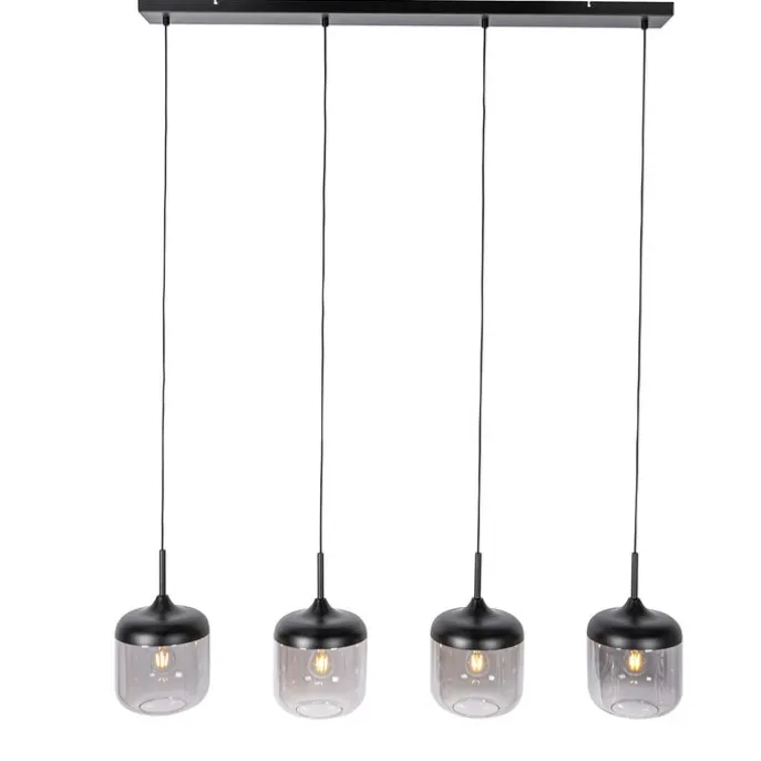 Design-Hängelampe schwarz mit Gold und Rauchglas 4-flammig - Kyan
