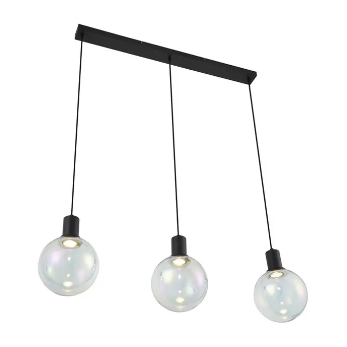 Design-Hängelampe schwarz mit Regenbogen-Glas rechteckig 3-flammig - Mallon