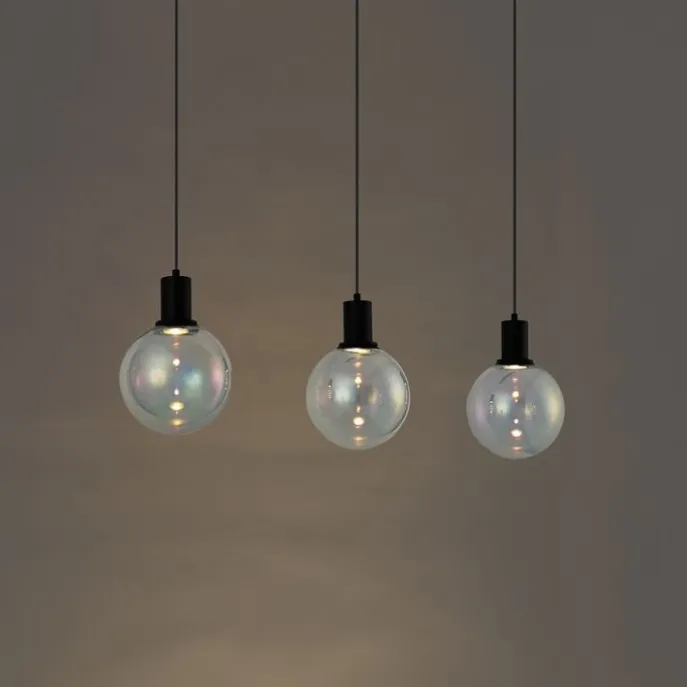 Design-Hängelampe schwarz mit Regenbogen-Glas rechteckig 3-flammig - Mallon