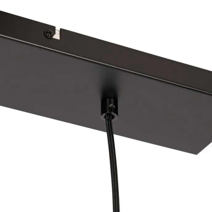 Design-Hängelampe schwarz mit Messing und bernsteinfarbenem Glas, 4-flammig – Zuzanna