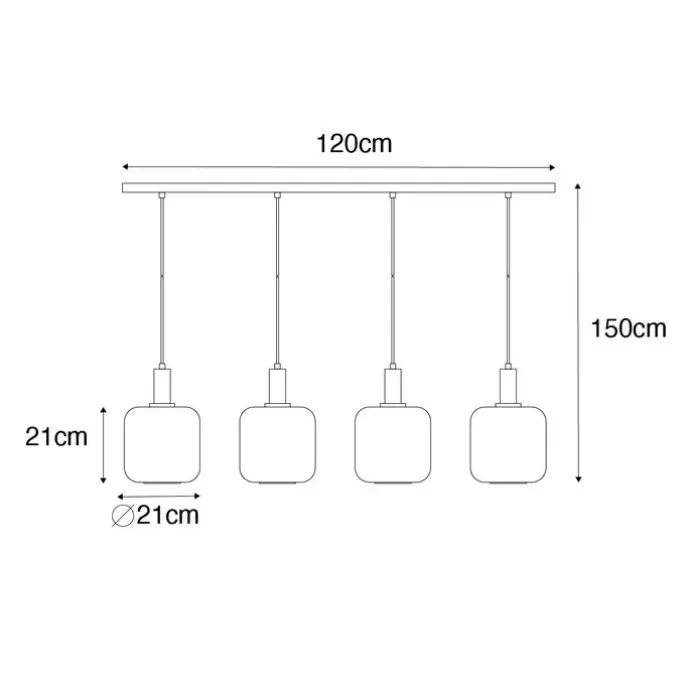 Design-Hängelampe schwarz mit Messing und bernsteinfarbenem Glas, 4-flammig – Zuzanna