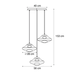 Design-Hängelampe schwarz mit Rauchglas 3-flammig - Gus