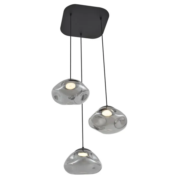 Design-Hängelampe schwarz mit Rauchglas 3-flammig - Gus