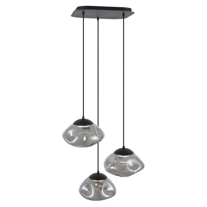 Design-Hängelampe schwarz mit Rauchglas 3-flammig - Gus