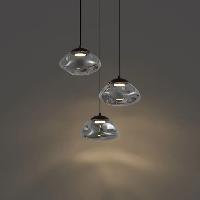 Design-Hängelampe schwarz mit Rauchglas 3-flammig - Gus