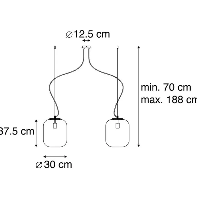 Design-Hängelampe schwarz mit Goldglas 2-flammig - Bliss