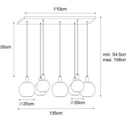 Design-Hängelampe schwarz mit Goldglas 7-flammig - Bert
