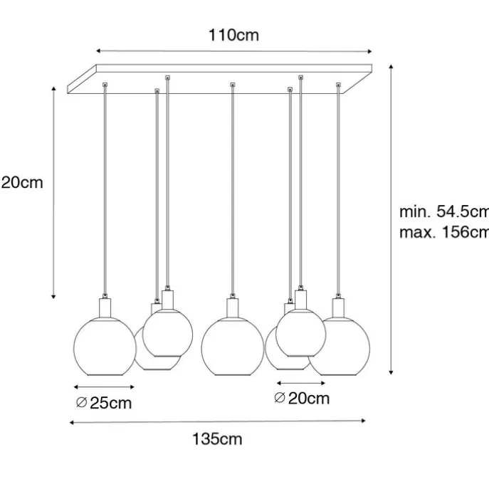 Design-Hängelampe schwarz mit Goldglas 7-flammig - Bert