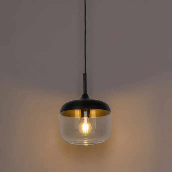 Design-Hängelampe schwarz mit Gold und Rauchglas – Kyan