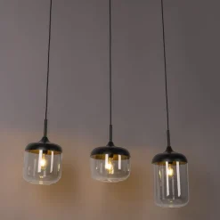 Design-Hängelampe schwarz mit Gold und Rauchglas 3-flammig - Kyan