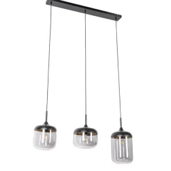Design-Hängelampe schwarz mit Gold und Rauchglas 3-flammig - Kyan