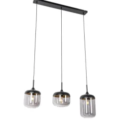Design-Hängelampe schwarz mit Gold und Rauchglas 3-flammig - Kyan