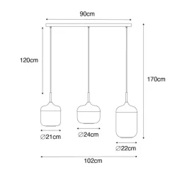 Design-Hängelampe schwarz mit Gold und Rauchglas 3-flammig - Kyan