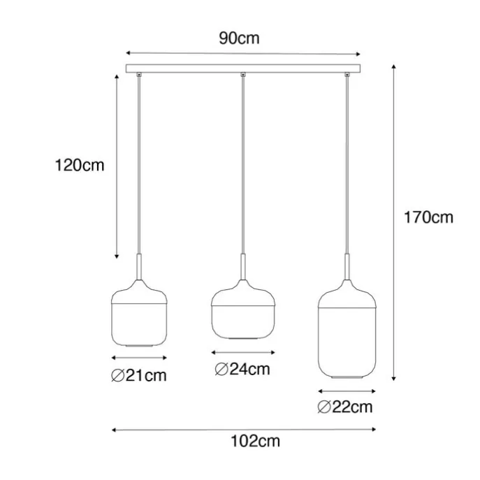 Design-Hängelampe schwarz mit Gold und Rauchglas 3-flammig - Kyan