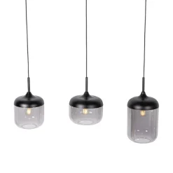 Design-Hängelampe schwarz mit Gold und Rauchglas 3-flammig - Kyan