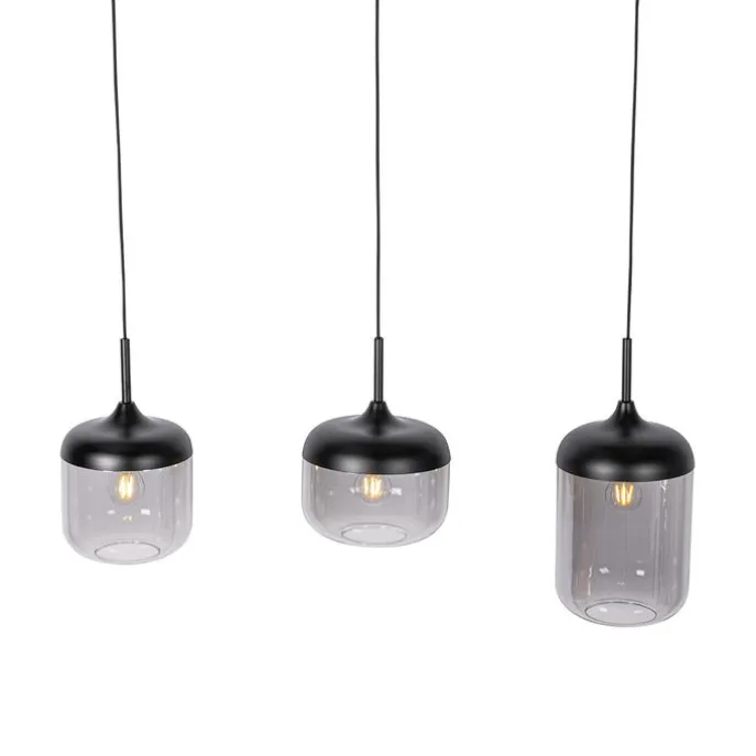 Design-Hängelampe schwarz mit Gold und Rauchglas 3-flammig - Kyan