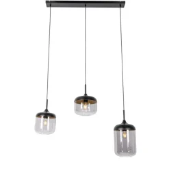 Design-Hängelampe schwarz mit Gold und Rauchglas 3-flammig - Kyan