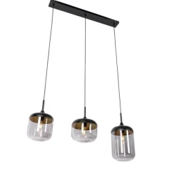 Design-Hängelampe schwarz mit Gold und Rauchglas 3-flammig - Kyan