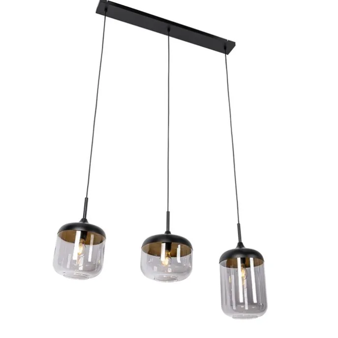 Design-Hängelampe schwarz mit Gold und Rauchglas 3-flammig - Kyan