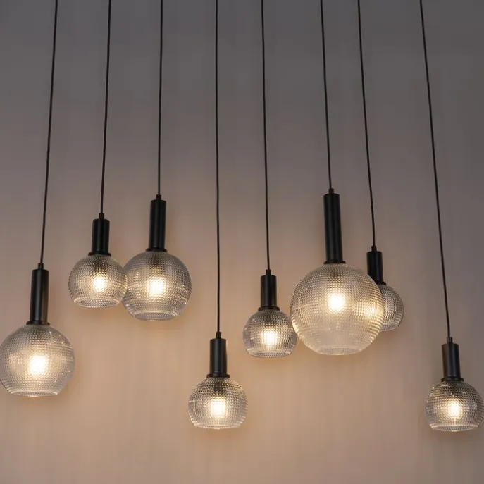 Design-Hängelampe schwarz mit Rauchglas 8-flammig - Chico