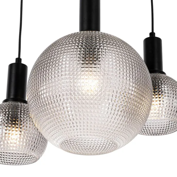 Design-Hängelampe schwarz mit Rauchglas 8-flammig - Chico