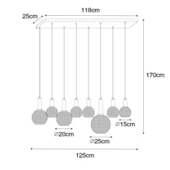Design-Hängelampe schwarz mit Rauchglas 8-flammig - Chico