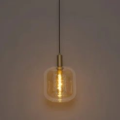 Design-Hängelampe schwarz mit Messing und bernsteinfarbenem Glas – Zuzanna